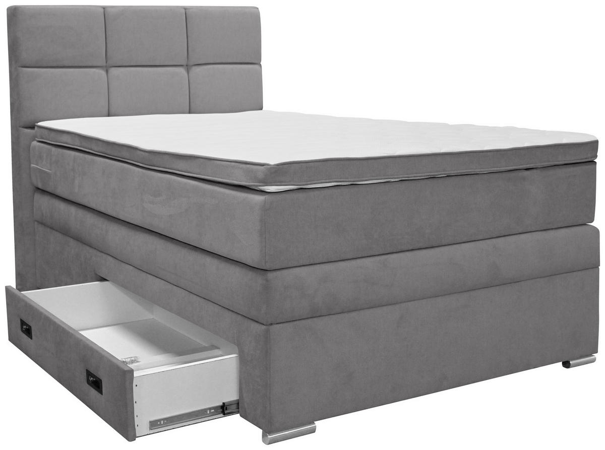 BOXSPRINGBETT 140/200 cm  in Dunkelgrau  - Dunkelgrau/Alufarben, Konventionell, Kunststoff/Textil (140/200cm) - Carryhome