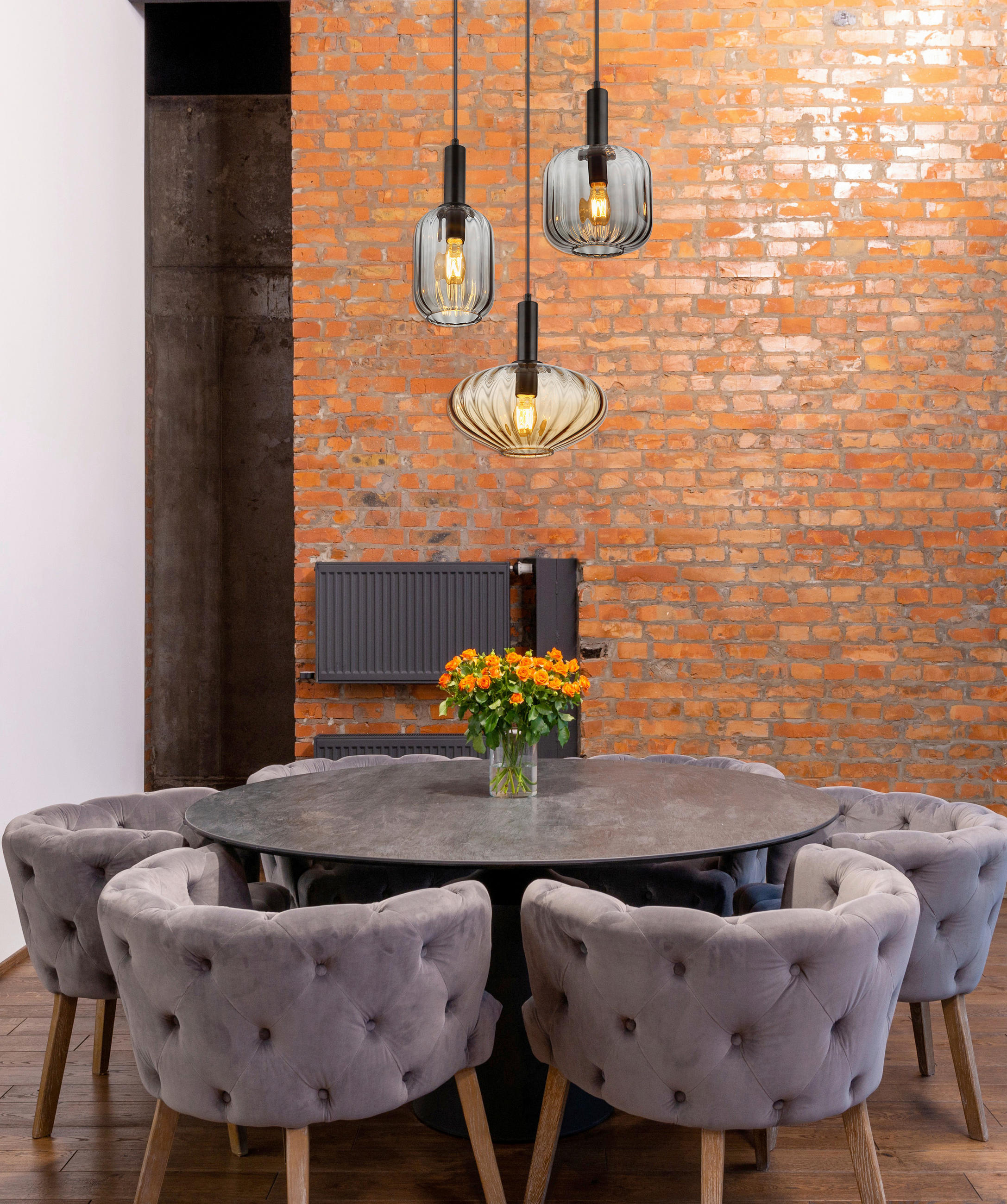 HÄNGELEUCHTE VALLETTA 55/150 cm   - Klar/Bernsteinfarben, Trend, Glas/Kunststoff (55/150cm) - Globo
