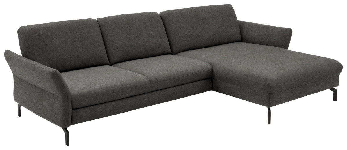 ECKSOFA in Velours Grau  - Schwarz/Grau, Design, Textil/Metall (306/179cm) - Beldomo System