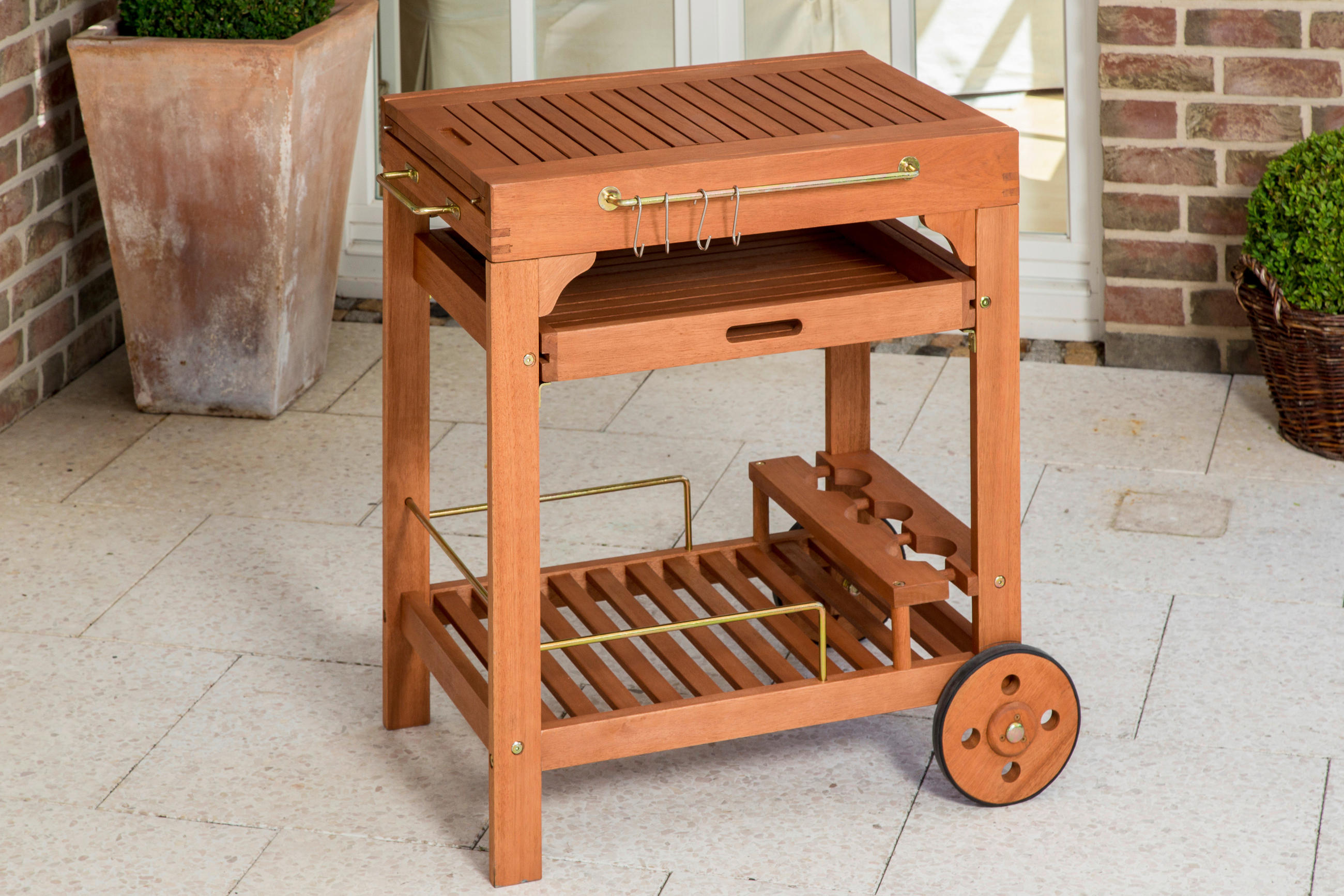 GARTEN-SERVIERWAGEN 75/75/84 cm  - Naturfarben, KONVENTIONELL, Holz/Metall (75/75/84cm) - Gardenson