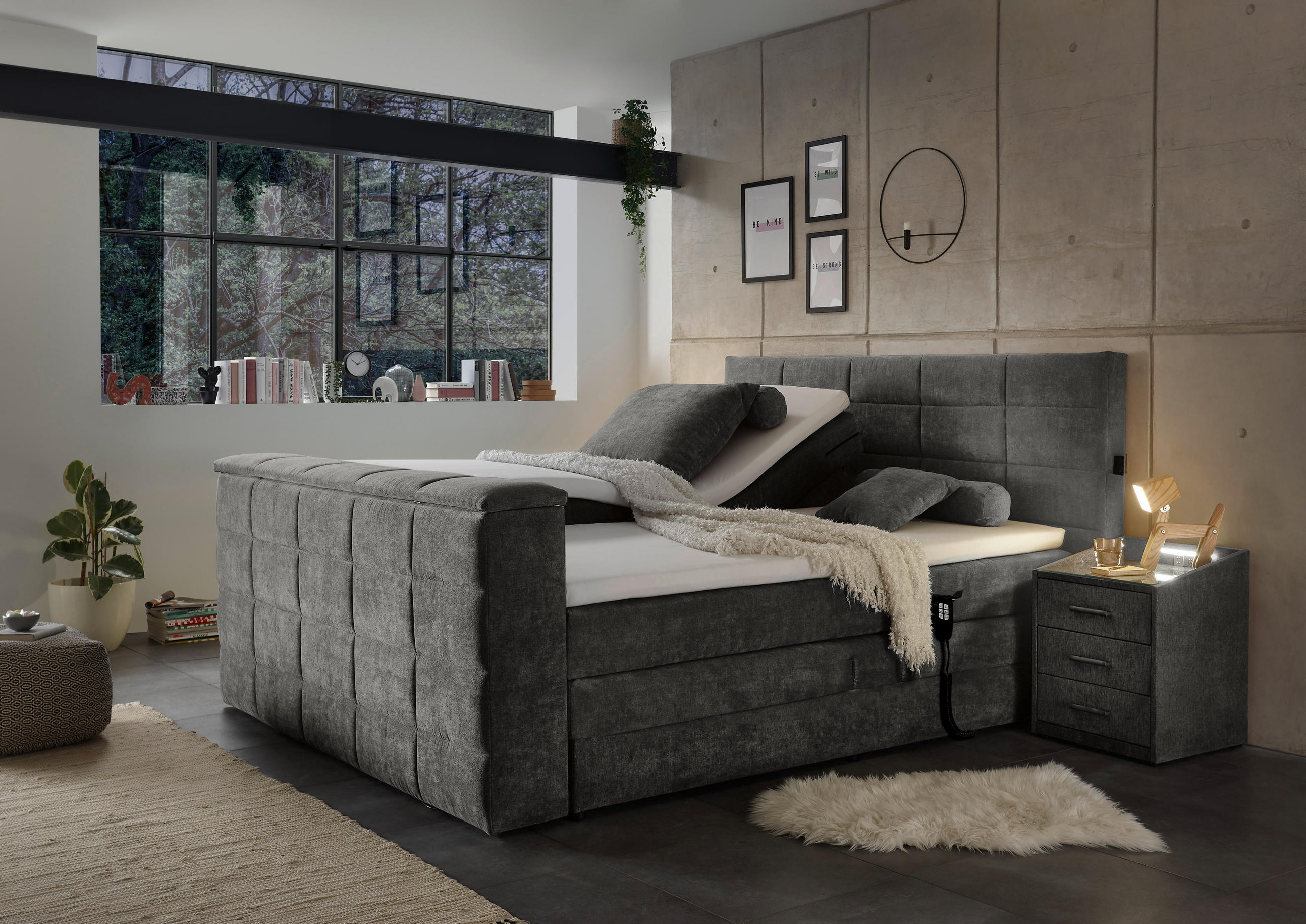 KONTINENTALSÄNG 180/200 cm i mörkgrå - mörkgrå, Klassisk, textil (180/200cm) - Carryhome