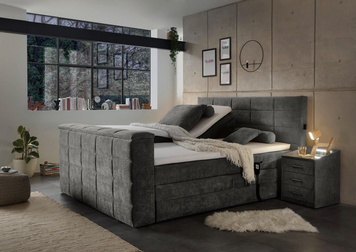 BOXSPRING-ÁGY 180/200 cm  sötétszürke  - sötétszürke, Konventionell, textil (180/200cm) - Carryhome