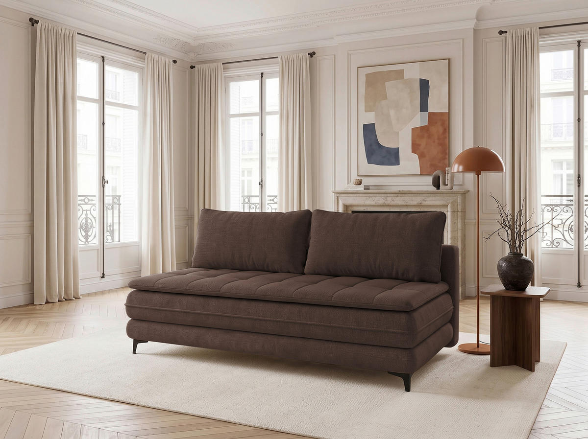 SCHLAFSOFA Chenille Braun  inkl. Bettkasten, Schlaffunktion, Topper  - Schwarz/Braun, Design, Textil/Metall (200/95/92cm) - Stylife