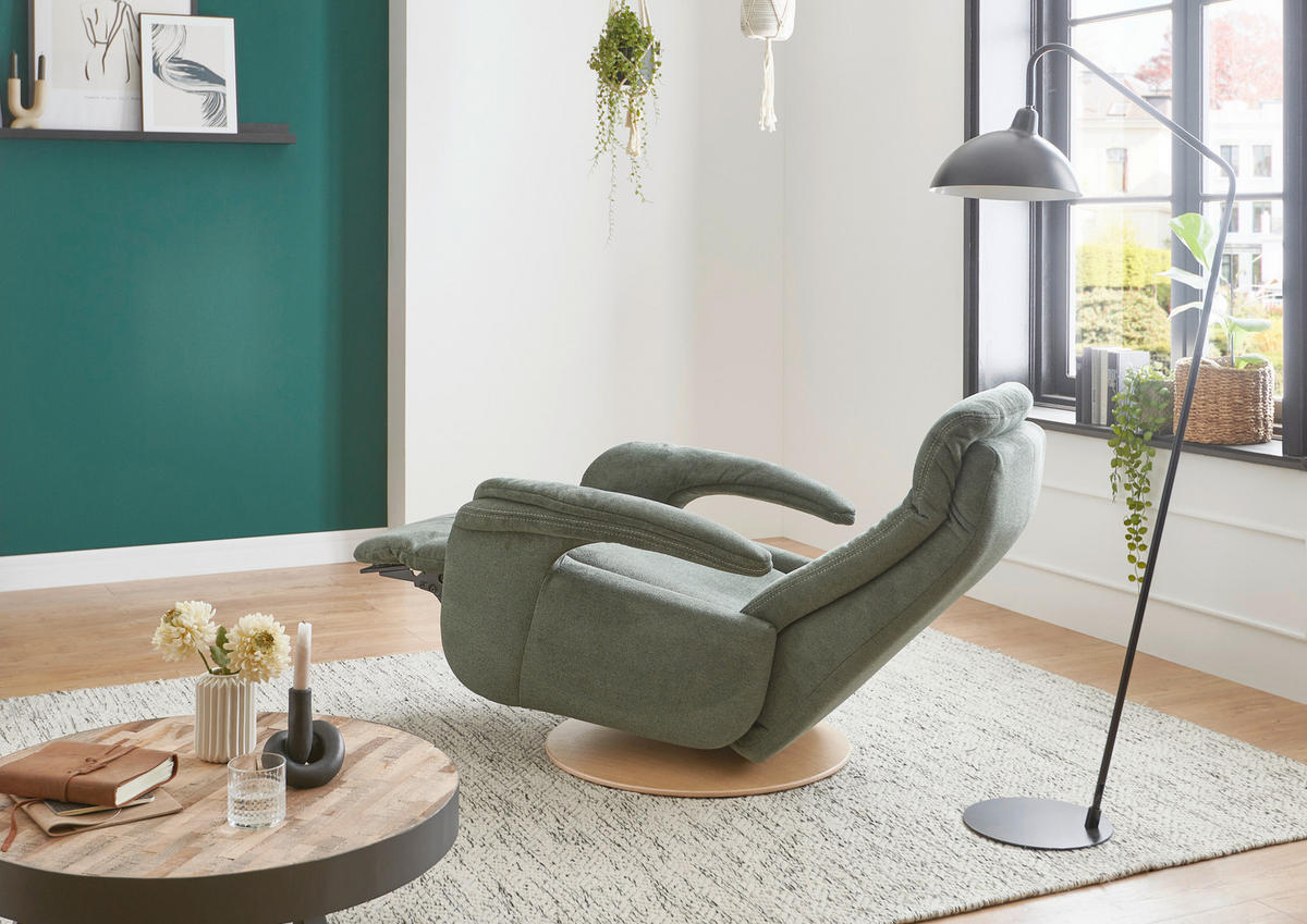 RELAXSESSEL Holz, Textil Grün  - Eiche Bianco/Beige, Romantik / Landhaus, Holz/Textil (80/106/88cm) - Voleo