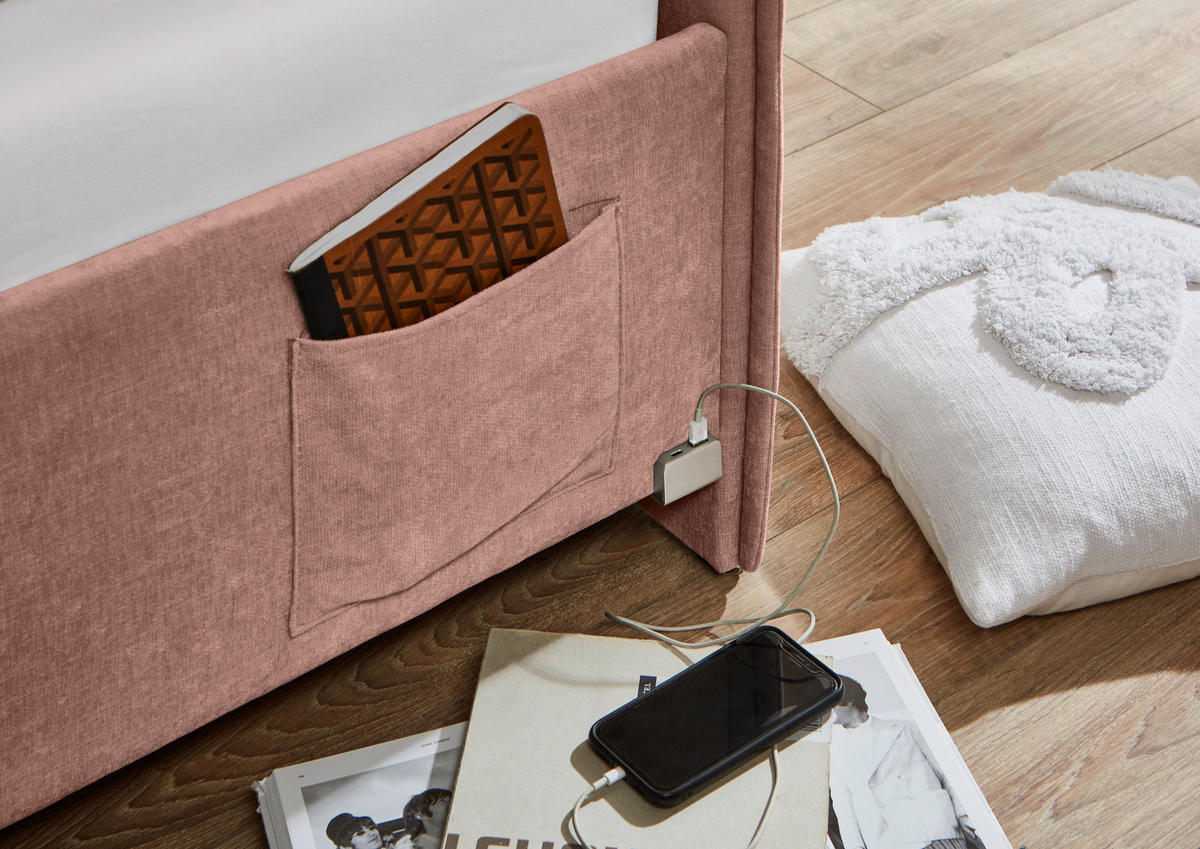 POLSTERLIEGE Flachgewebe Rosa  - Eichefarben/Birkefarben, KONVENTIONELL, Holz/Textil (120/200cm) - Stylife
