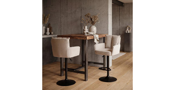 BARHOCKER Cord Beige Eisen Stoffauswahl, Sitzfläche 360° drehbar, inklusive Armlehnen  - Beige/Schwarz, Design, Textil/Metall (54/101-122/58cm) - Novel