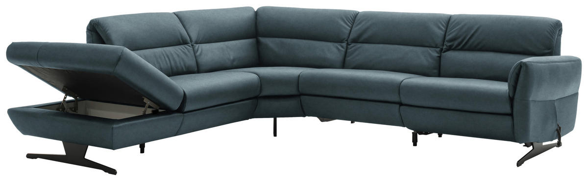 ECKSOFA in Echtleder Blaugrau  258/286 cm  - Blaugrau/Schwarz, Design, Leder/Metall (258/286cm) - Schöner Wohnen