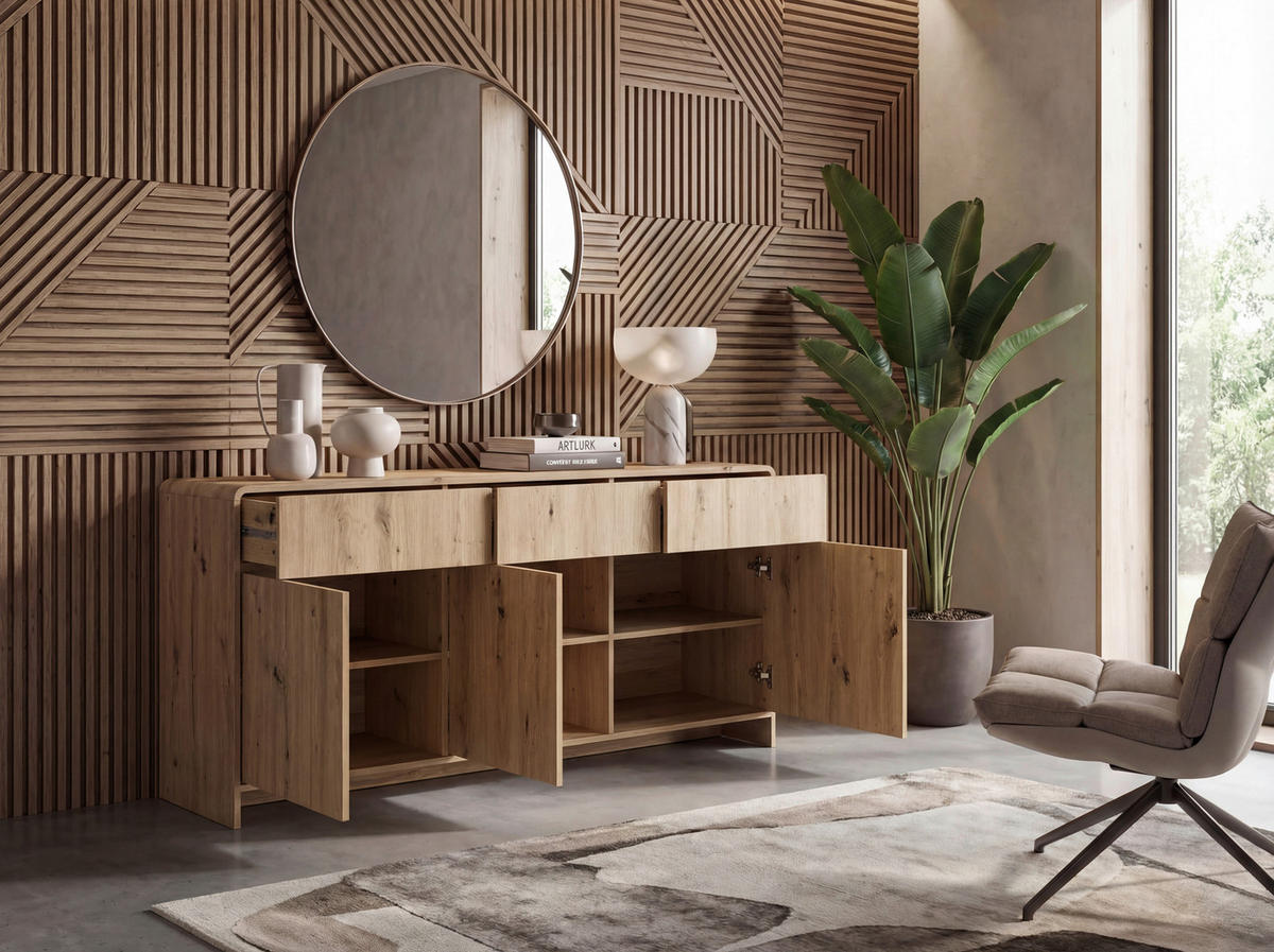 ŠIROKÁ KOMODA, farba duba, 155/76/40 cm - farba duba, Design, kompozitné drevo (155/76/40cm) - Livetastic