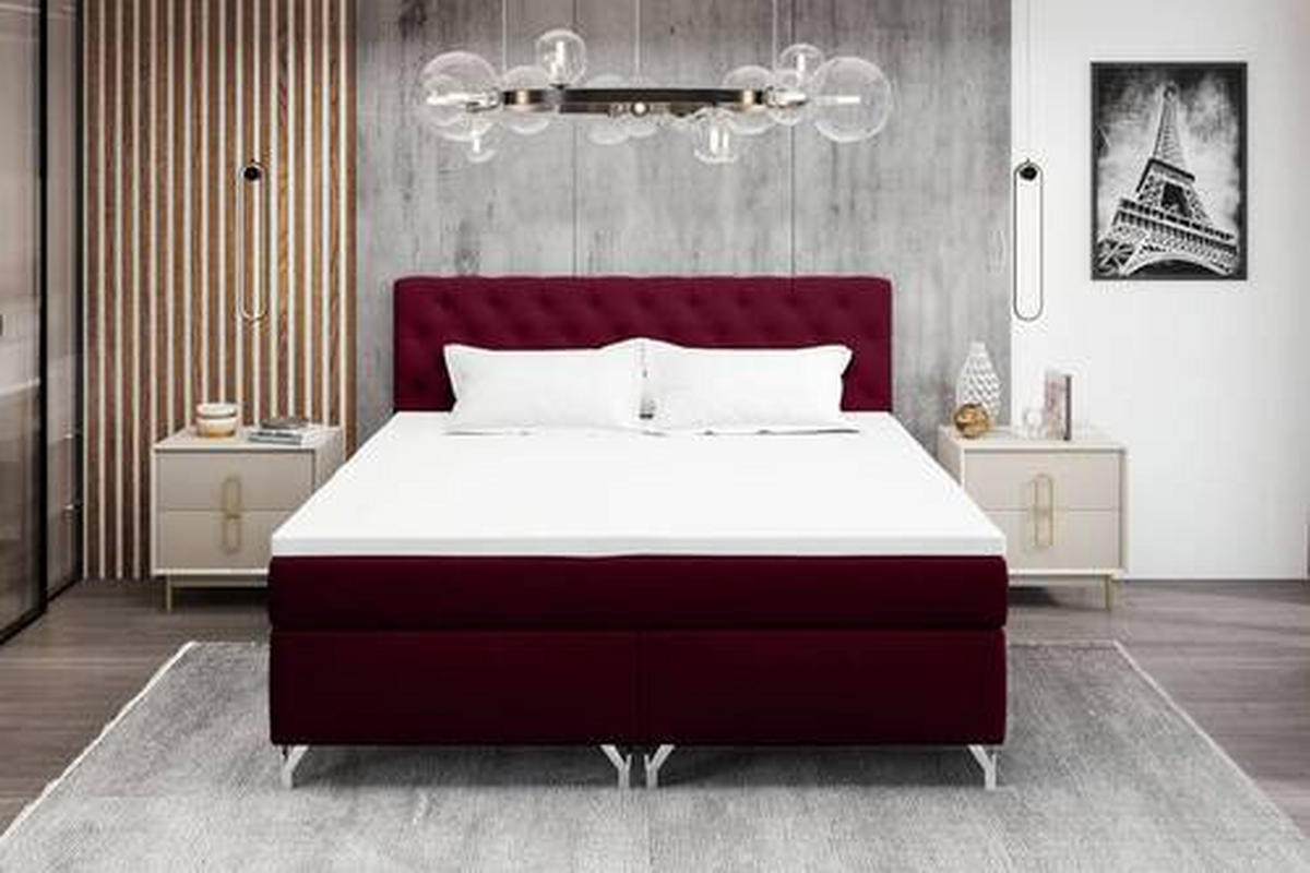 BOXSPRINGBETT 180/200 cm  in Weinrot  - Chromfarben/Weinrot, Konventionell, Textil/Metall (180/200cm) - Carryhome