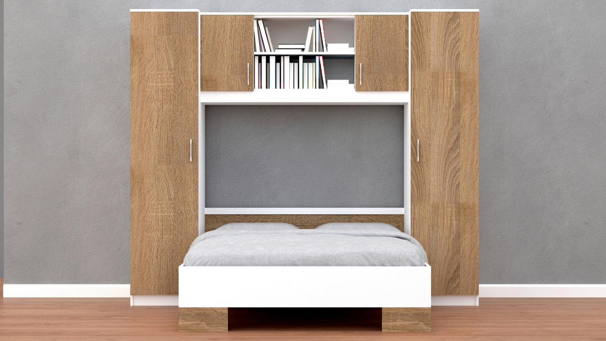 SPAVAĆA SOBA bijela, hrast Sonoma   - bijela/hrast Sonoma, Design, drvni materijal (255/215/204cm)