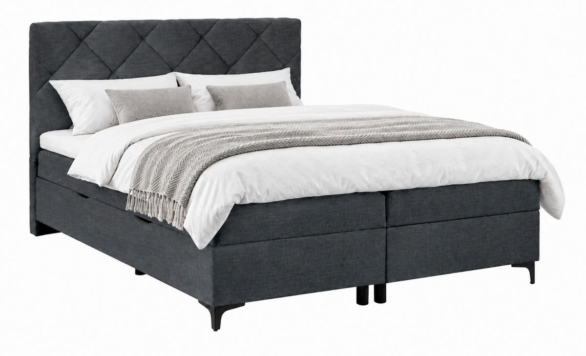 BOXBETT 160/200 cm,  in Anthrazit, Bettkasten, Topper, H3 + H3 = fest  - Anthrazit/Schwarz, MODERN, Holz/Textil (160/200cm) - MID.YOU