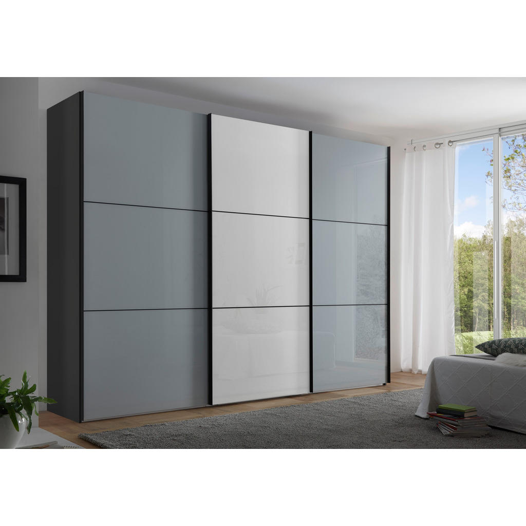Schwebetürenschrank Glasfront 298 Cm Includo, Hellgrau/weiß