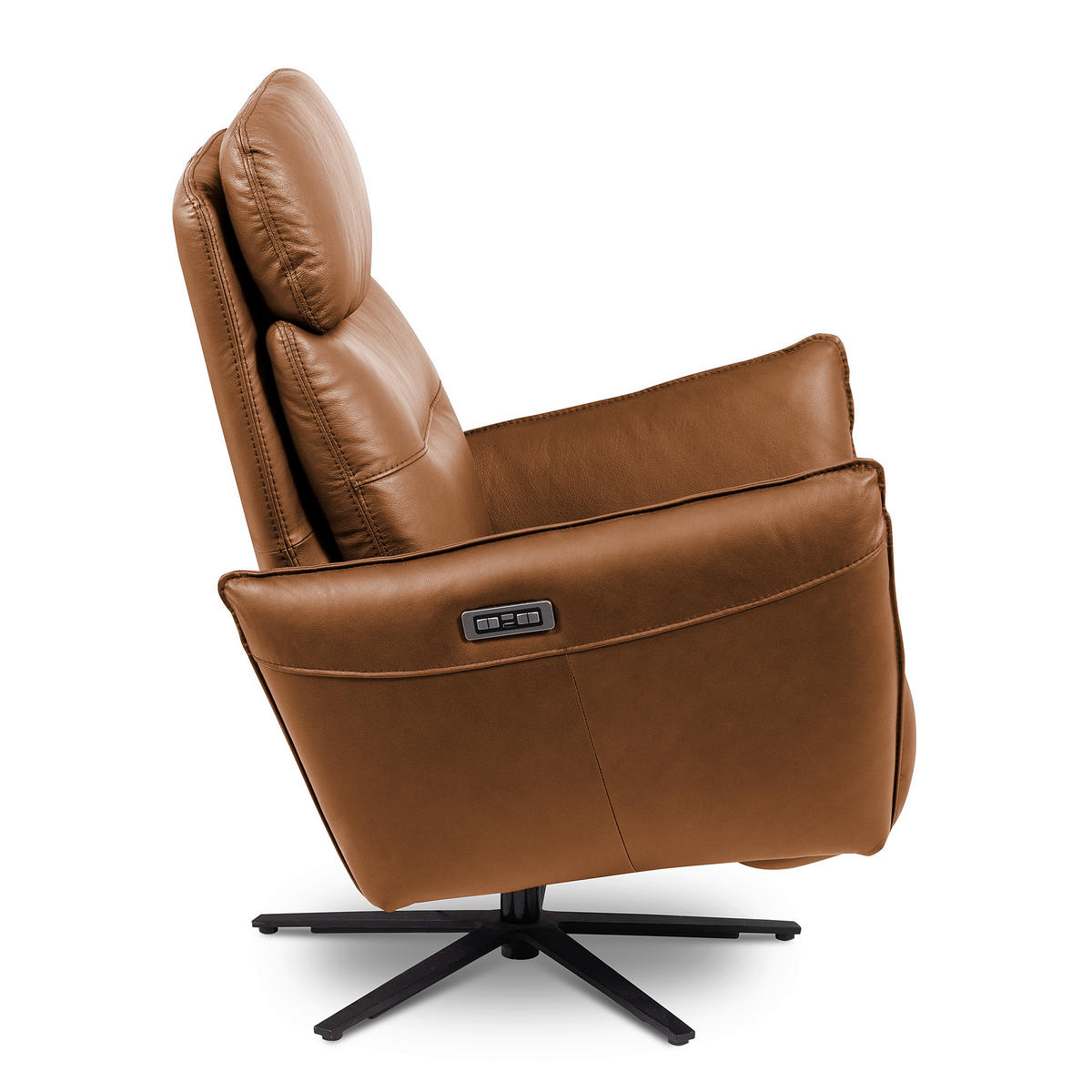 RELAXSESSEL in Leder Cognac  - Cognac/Schwarz, Design, Leder/Metall (77/107/88cm) - Livetastic