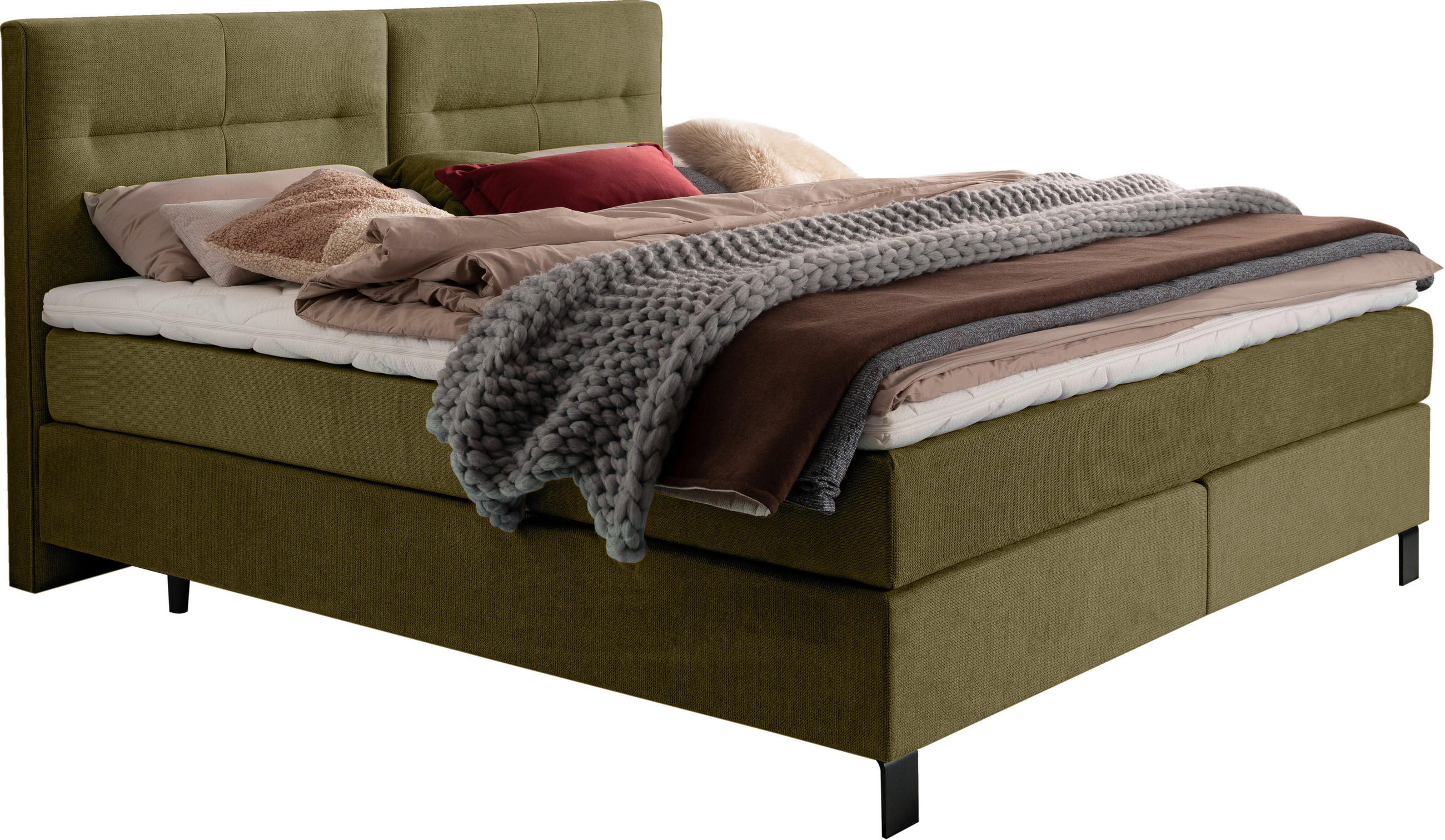 BOXSPRINGBETT 180/220 cm  in Olivgrün  - Schwarz/Olivgrün, KONVENTIONELL, Textil/Metall (180/220cm) - Esposa
