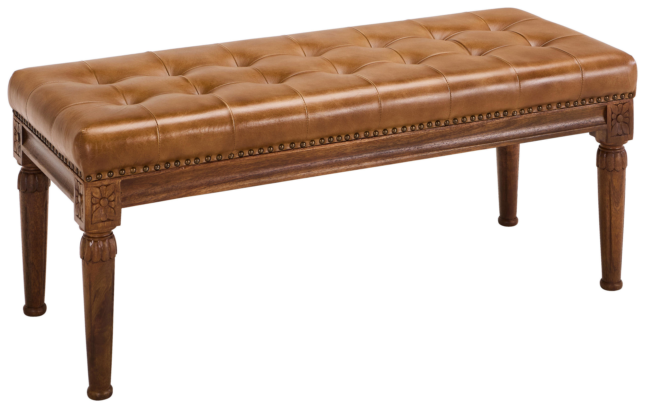 SITZBANK 110/45/45 cm Echtleder Braun, Walnussfarben Mangoholz massiv  - Walnussfarben/Braun, LIFESTYLE, Leder/Holz (110/45/45cm) - Landscape