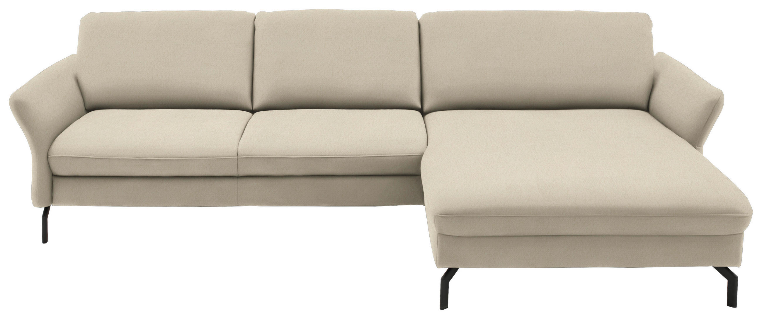ECKSOFA in Velours Creme  - Creme/Schwarz, Design, Textil/Metall (306/179cm) - Beldomo System