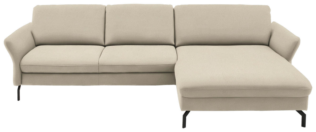 ECKSOFA in Velours Creme  - Creme/Schwarz, Design, Textil/Metall (306/179cm) - Beldomo System