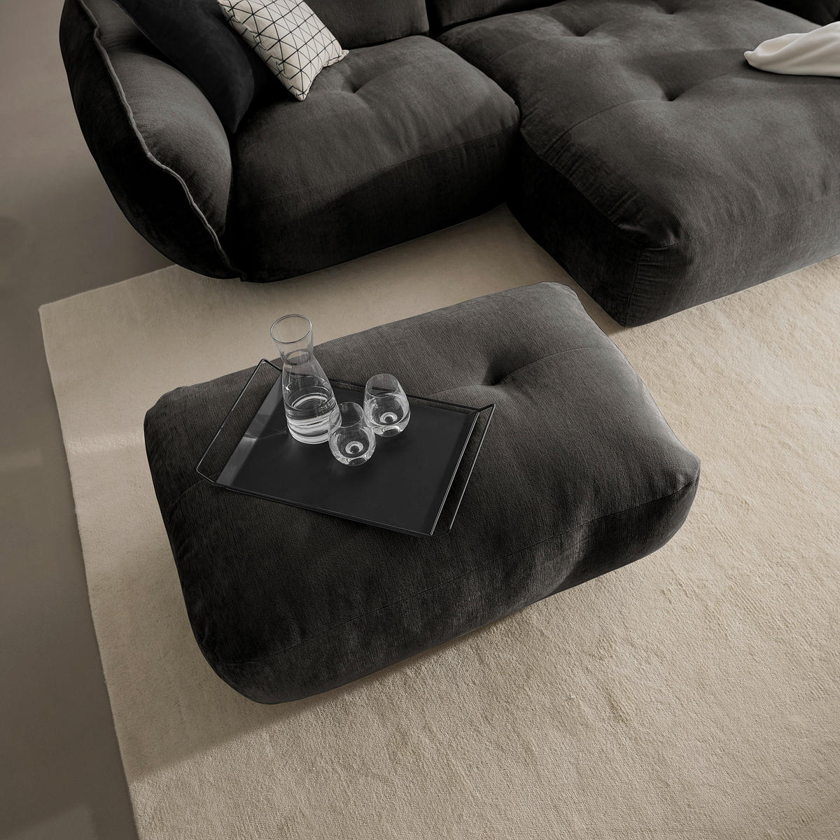 HOCKER in Textil Anthrazit  - Anthrazit/Schwarz, Modern, Kunststoff/Textil (102/46/65cm) - Trendmanufaktur