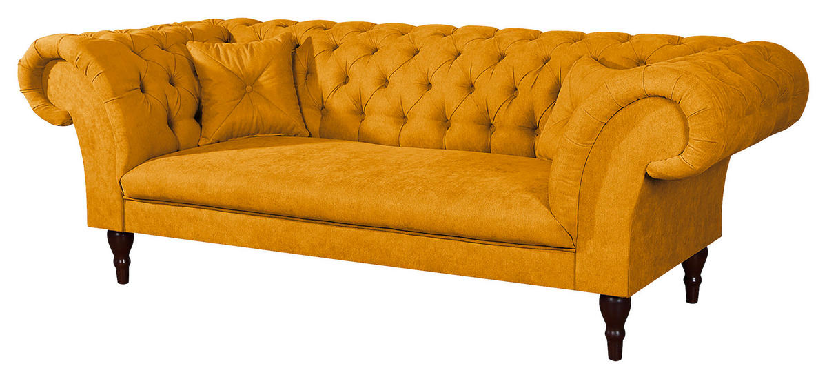 3-SITZER-SOFA in Mikrofaser Senfgelb  - Senfgelb/Braun, Design, Holz/Textil (232/79/97cm) - Livetastic