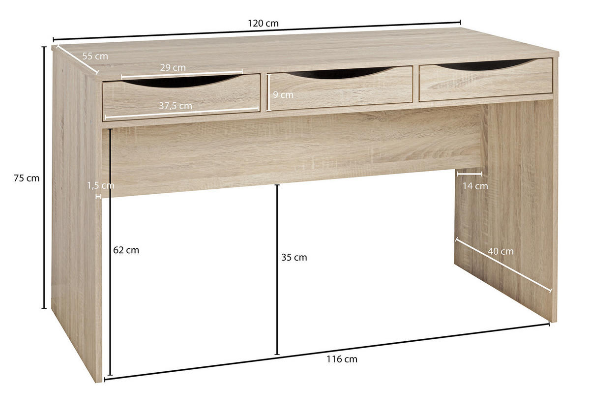 PÍSACÍ STÔL, dub sonoma, 120/55/75 cm - dub sonoma, Modern, kompozitné drevo (120/55/75cm) - MID.YOU