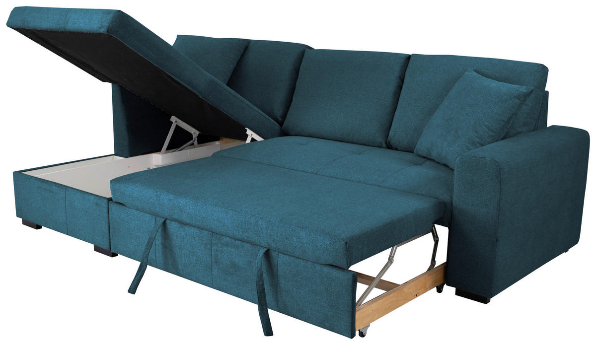 ECKSOFA LUKAS Blau Struktur Zierkissen, Bettkasten  - Blau, Trend, Textil (158/239cm) - P & B