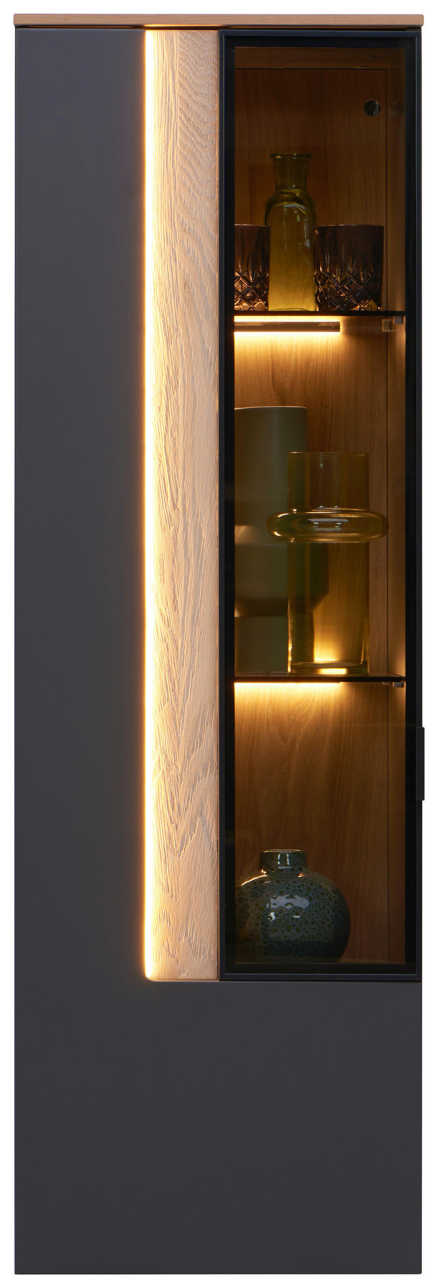 HÄNGEVITRINE Anthrazit, Eichefarben  45,6/139,4/36 cm  - Eichefarben/Anthrazit, Design, Glas/Holzwerkstoff (45,6/139,4/36cm) - Dieter Knoll