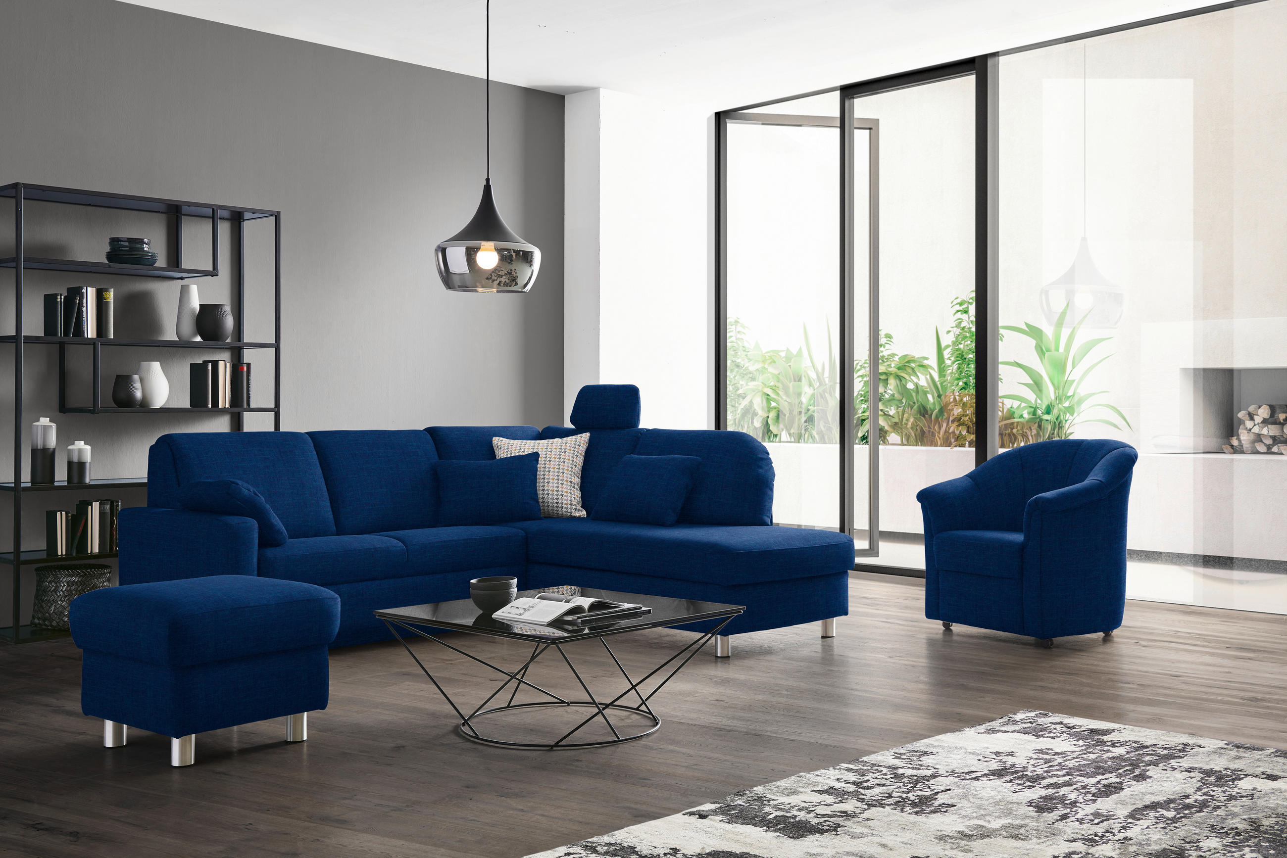 ECKSOFA in Chenille Dunkelblau  227/208 cm  - Alufarben/Dunkelblau, KONVENTIONELL, Textil/Metall (227/208cm) - Sedda