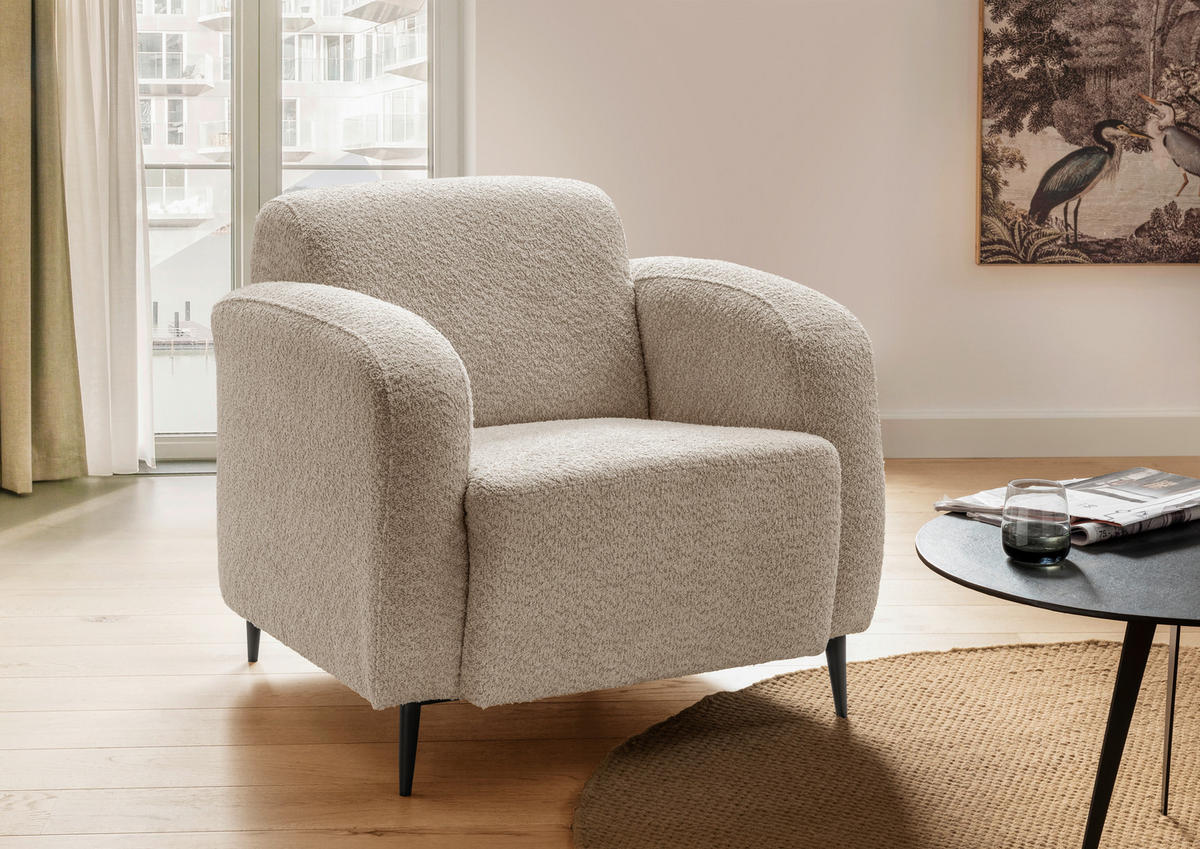 SESSEL in Bouclé Beige  - Beige/Schwarz, MODERN, Textil/Metall (85/76/90cm) - Livetastic