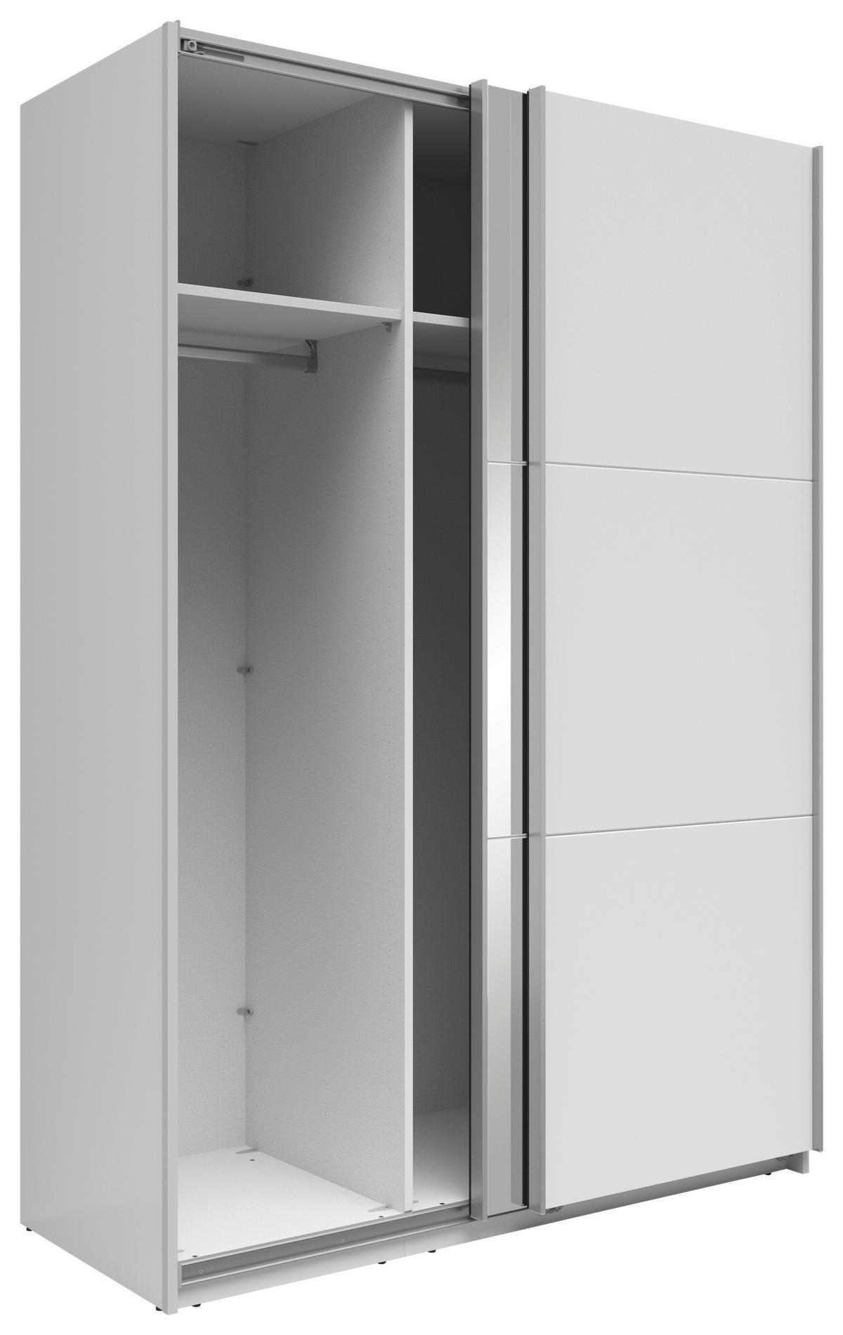 SCHWEBETÜRENSCHRANK 150/216/64 cm 2-türig Weiß  - Silberfarben/Weiß, Basics, Glas/Holzwerkstoff (150/216/64cm) - Boxxx