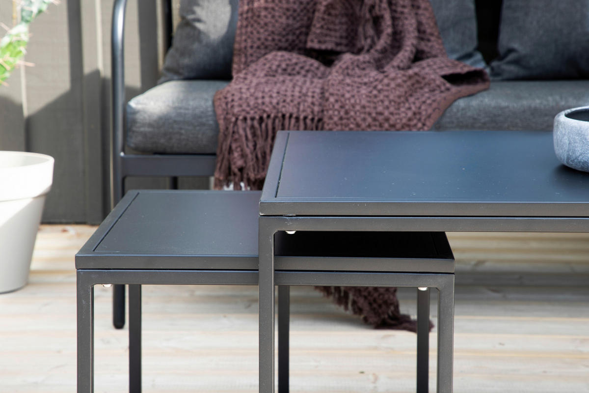 LOUNGEGARNITUR   Stahl  - Dunkelgrau/Schwarz, KONVENTIONELL, Textil/Metall - Gardenson