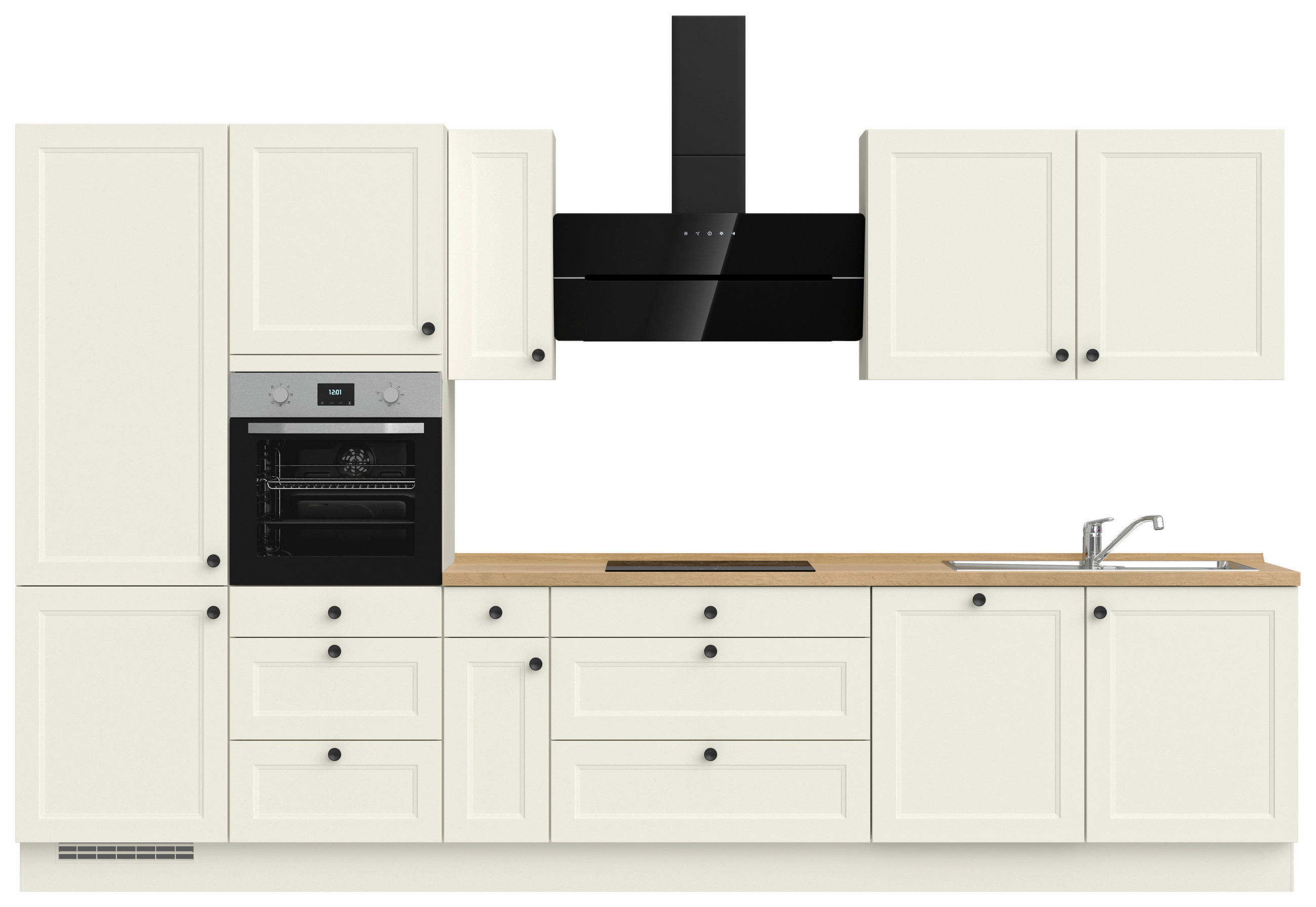 KÜCHENLEERBLOCK 360 cm   in Weiß, Eichefarben  - Eichefarben/Schwarz, MODERN, Holzwerkstoff/Metall (360cm) - Nobilia