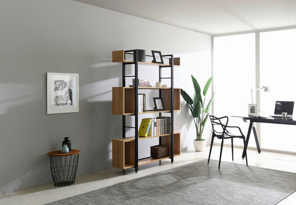 REGAL  120/180/30 cm Naturfarben, Schwarz  - Schwarz/Naturfarben, Design, Holzwerkstoff/Metall (120/180/30cm) - Livetastic