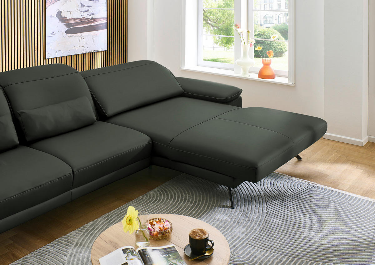 ECKSOFA in Echtleder Dunkelgrün  - Dunkelgrün/Schwarz, Design, Leder/Metall (332/193cm) - Dieter Knoll