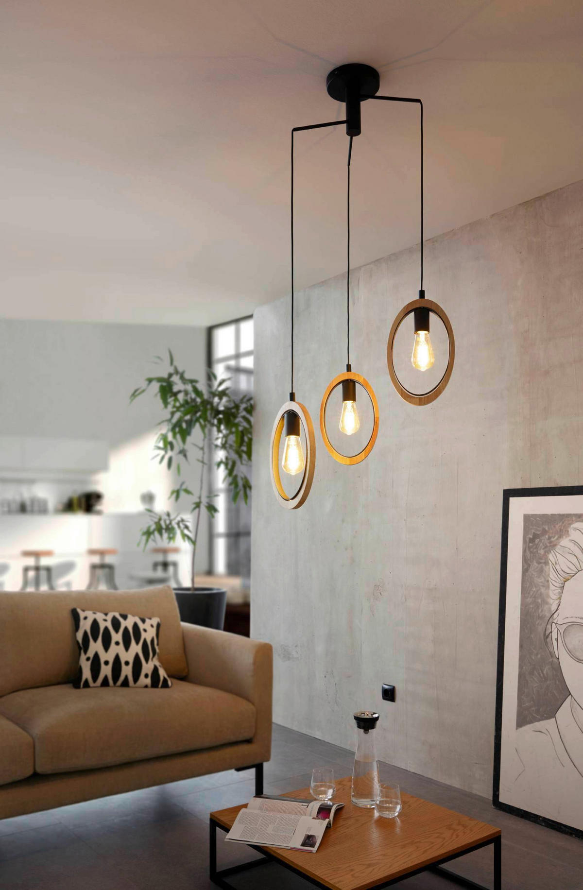 HÄNGLAMPA 130 cm  - svart/naturfärgad, Basics, metall/trä (130cm) - Eglo