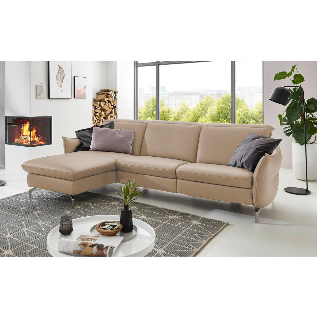 Thumbnail - Livetastic Ecksofa, Sand, Textil, 4-Sitzer, Ottomane links, L-Form, 233x179 cm, Hocker erhältlich, motorische Relaxfunkt...