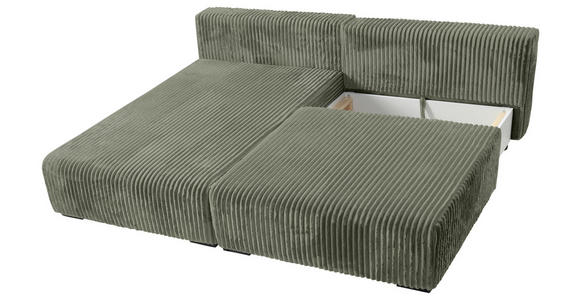 ECKSOFA in Cord Olivgrün  - Schwarz/Olivgrün, MODERN, Holz/Textil (145/210cm) - Carryhome