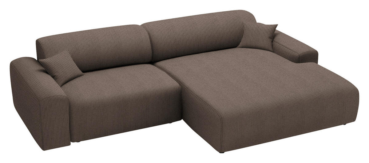 ECKSOFA in Velours, Feincord Braun  292/178 cm  - Schwarz/Braun, Design, Kunststoff/Textil (292/178cm) - home24