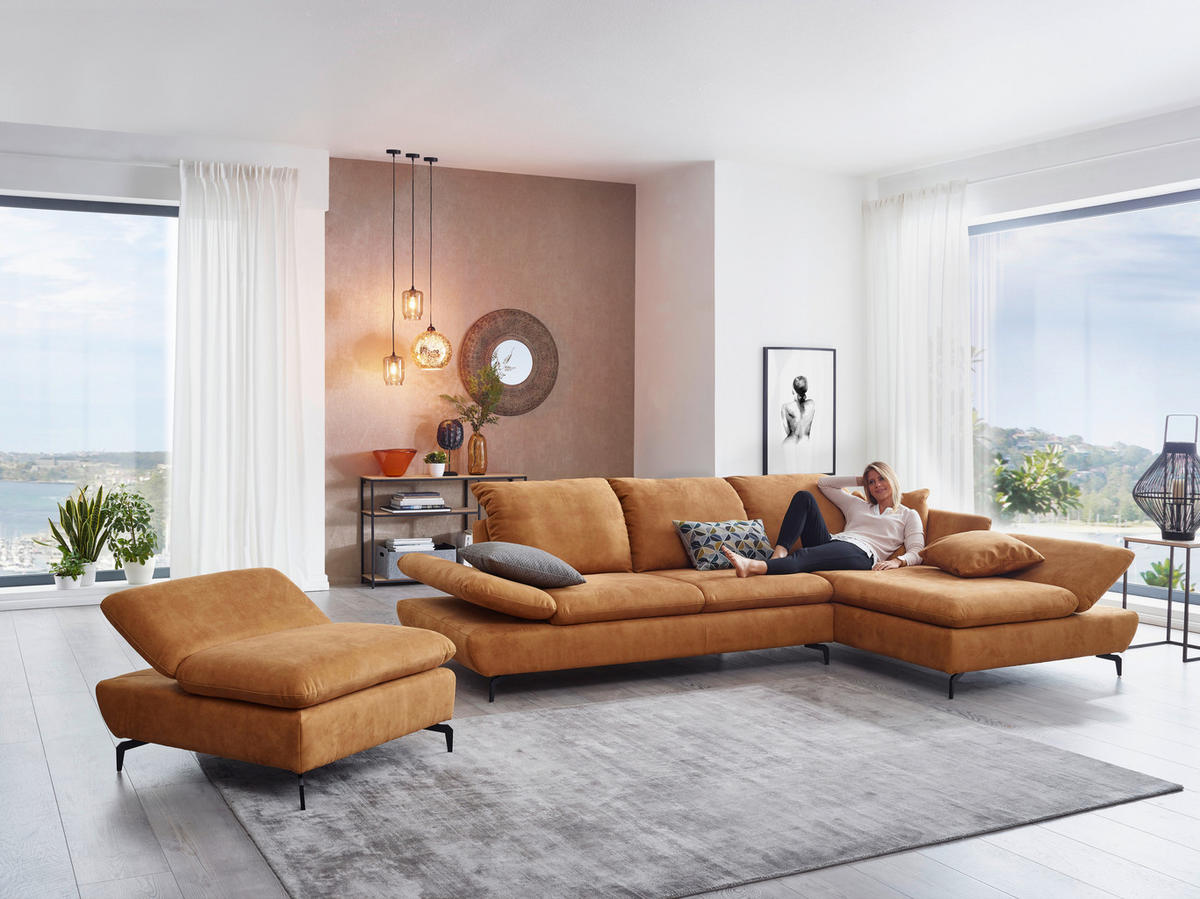 ECKSOFA in Flachgewebe Currygelb  - Currygelb/Schwarz, Design, Textil/Metall (315/200cm) - Chilliano