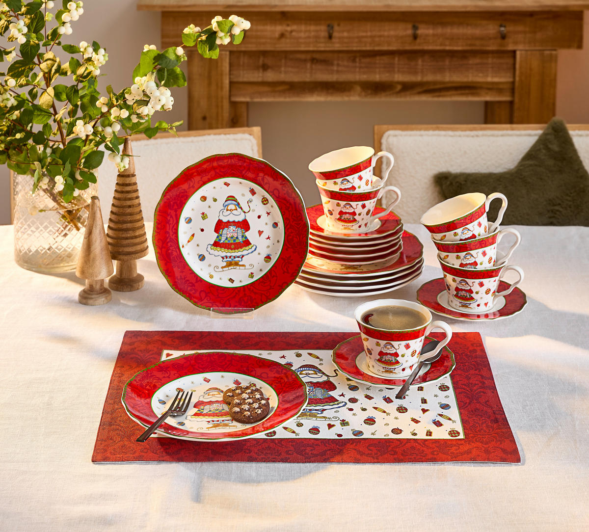 KAVNI SERVIS   18-delni      - večbarvno, Basics, keramika - X-Mas