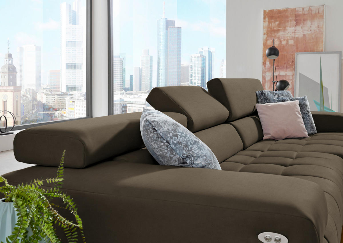 ECKSOFA  in Mikrofaser Graubraun  335/190 cm  - Graubraun/Silberfarben, Design, Textil/Metall (335/190cm) - Beldomo Speed