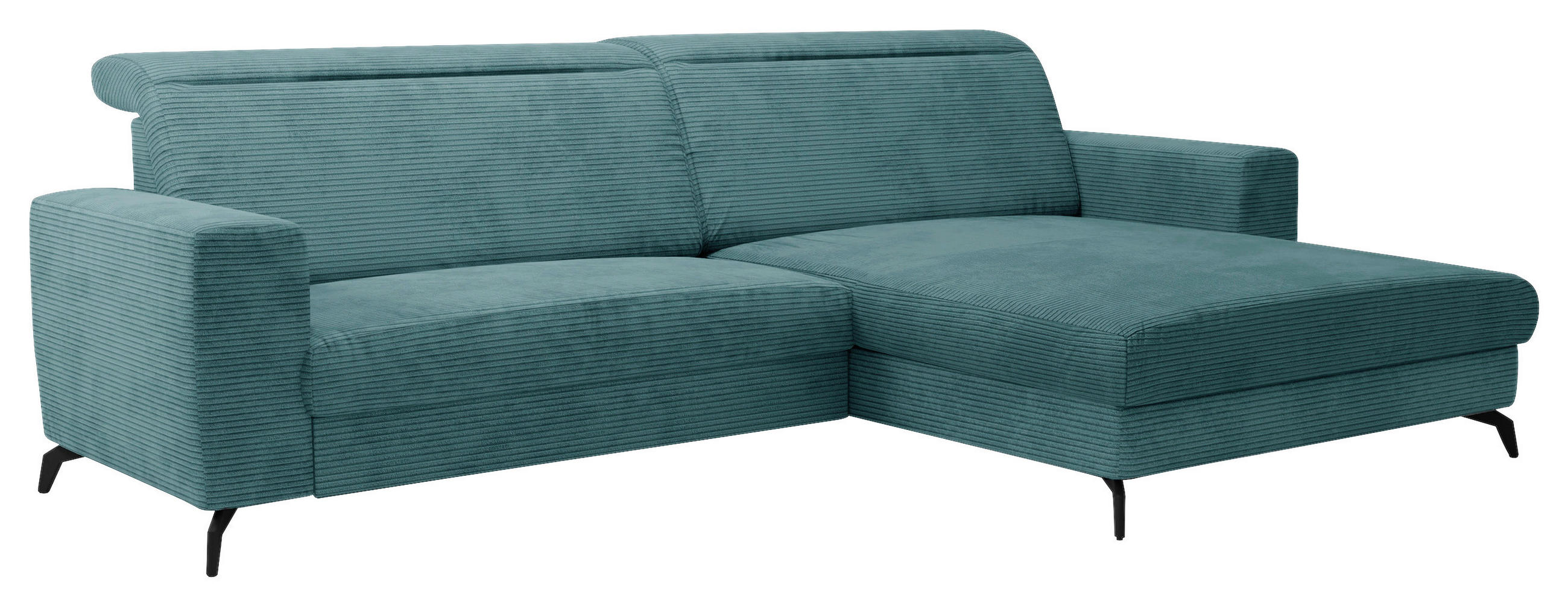 ECKSOFA 290/178 cm  in Cord Petrol Kopfteilverstellung  290/178 cm  - Petrol/Schwarz, KONVENTIONELL, Textil/Metall (290/178cm) - Sit & More