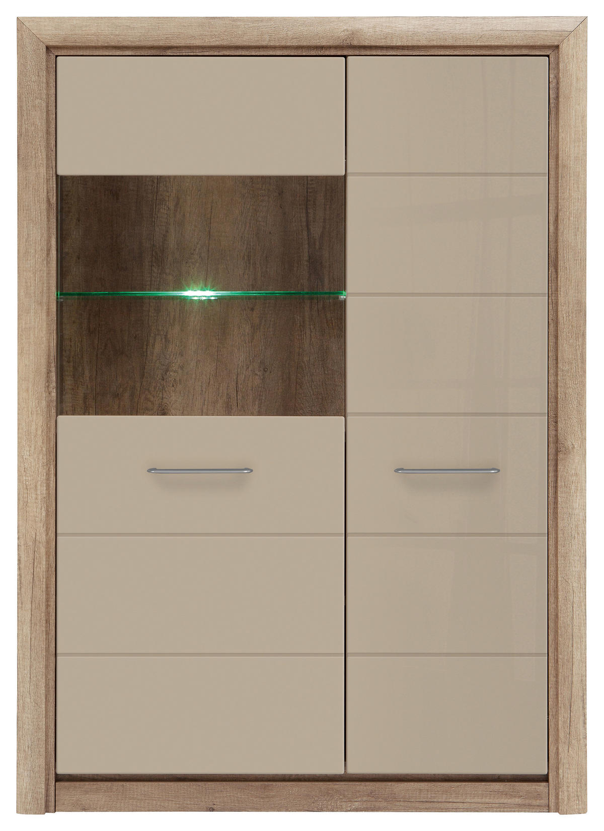 KOMODA, barvy dubu, pískové barvy, 98,5/138/40 cm - barvy stříbra/barvy dubu, Design, kov/kompozitní dřevo (98,5/138/40cm)