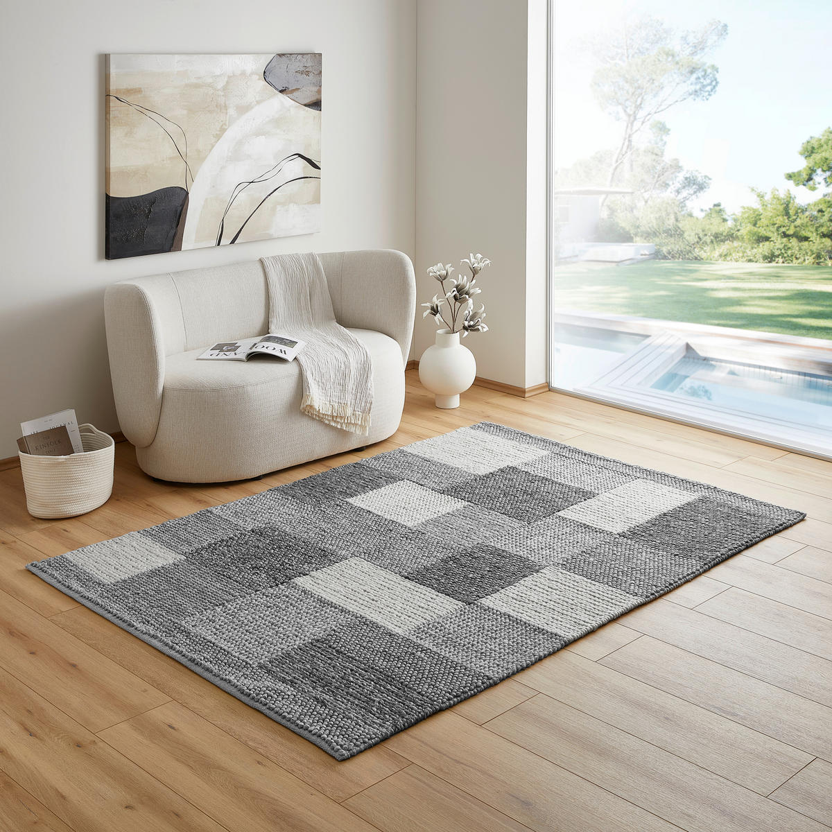 HANDWEBTEPPICH 80/150 cm Nordic Grau, Dunkelgrau  - Dunkelgrau/Grau, Natur, Textil (80/150cm) - Linea Natura