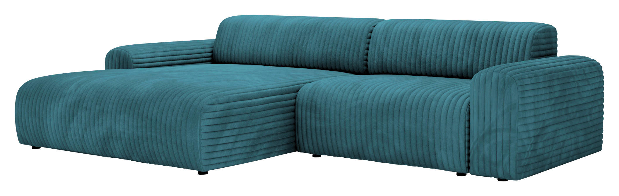 ECKSOFA Türkis Cord  - Türkis/Schwarz, Design, Kunststoff/Textil (178/292cm) - home24