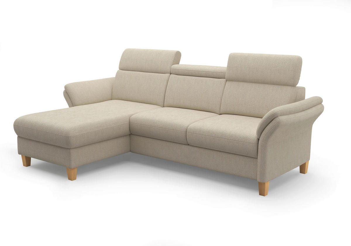 ECKSOFA GLENDALE E in Chenille Sandfarben  166/253 cm  - Sandfarben/Eichefarben, KONVENTIONELL, Holz/Textil (166/253cm) - Sit & More