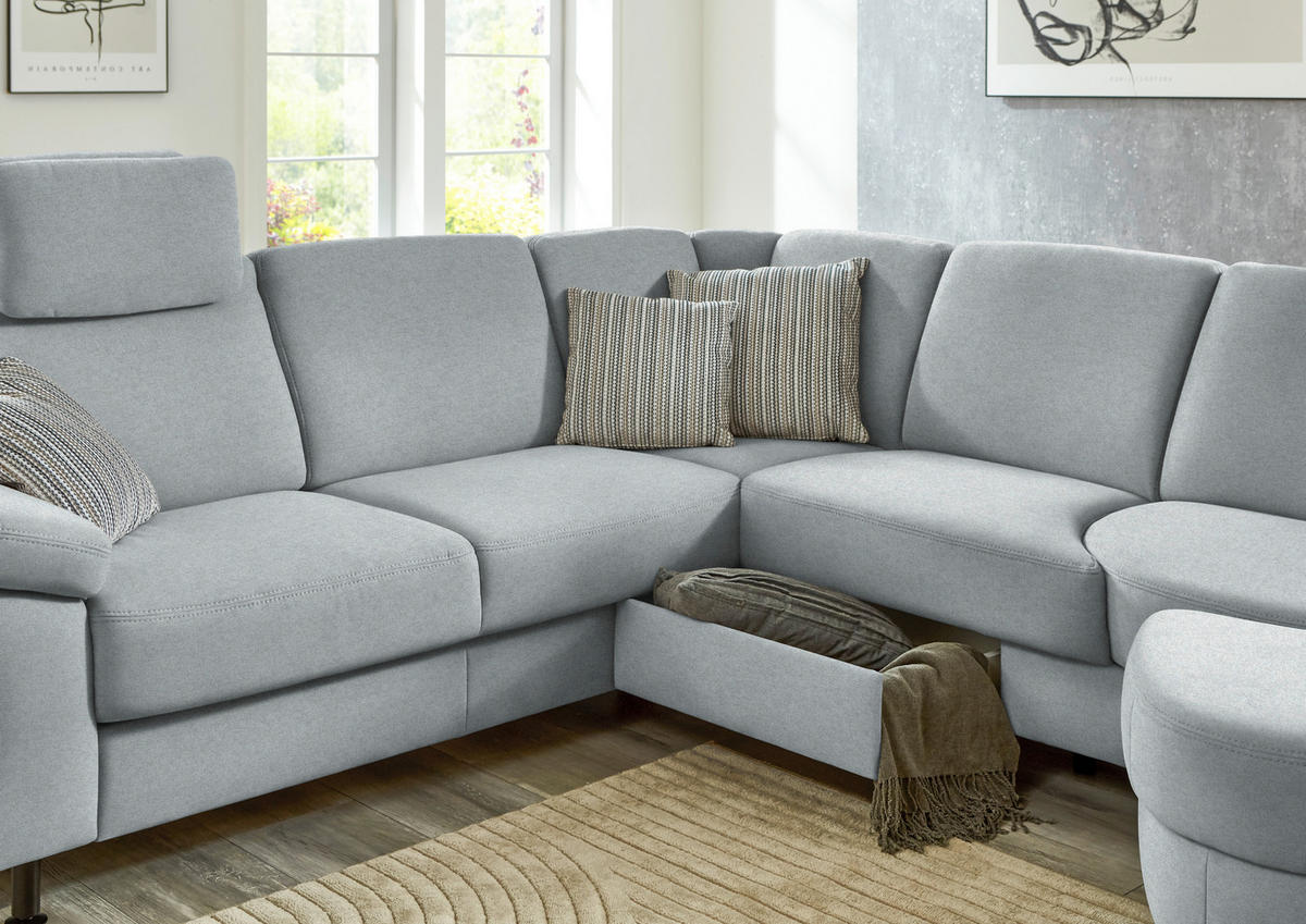 ECKSOFA  in Flachgewebe Grau  248/252 cm  - Schwarz/Grau, KONVENTIONELL, Textil/Metall (248/252cm) - Beldomo Comfort