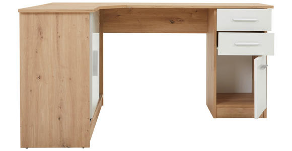 ECKSCHREIBTISCH 120/150/75 cm in Weiß, Eichefarben - Eichefarben/Alufarben, KONVENTIONELL, Holzwerkstoff/Kunststoff (120/150/75cm) - Venda