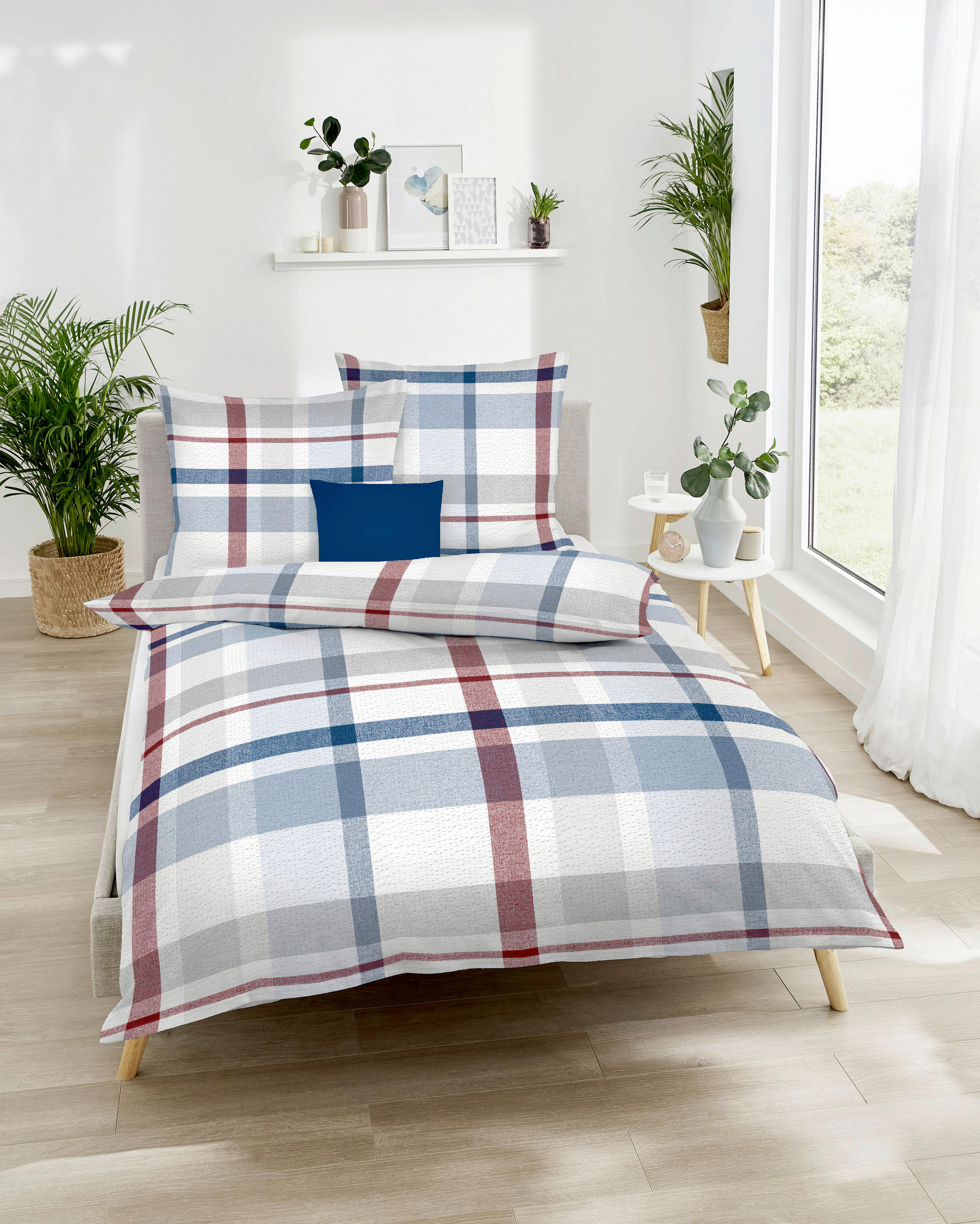 POSTELJNINA Madras Karo 140/200 cm mečkanka temno modra  - temno modra, Konvencionalno, tekstil (140/200cm) - Kaeppel