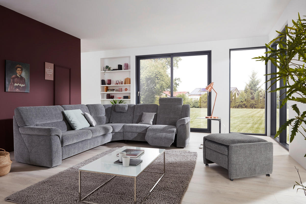 ECKSOFA in Chenille Grau  - Schwarz/Grau, Konventionell, Kunststoff/Textil (282/252cm) - Himolla