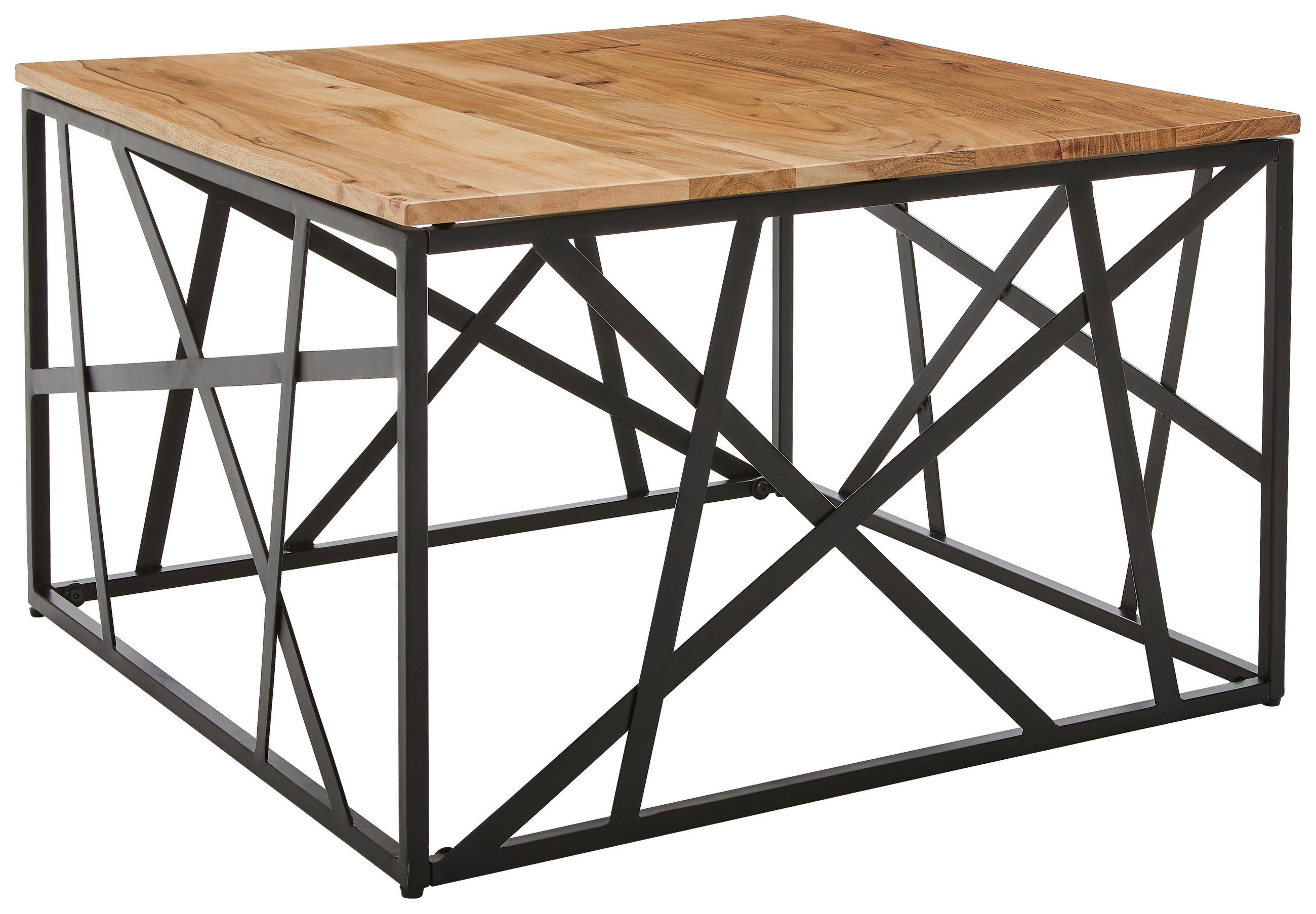 COUCHTISCH Akazie vollmassiv quadratisch Schwarz, Akaziefarben  - Schwarz/Akaziefarben, Design, Holz/Metall (70/43/70cm) - Livetastic